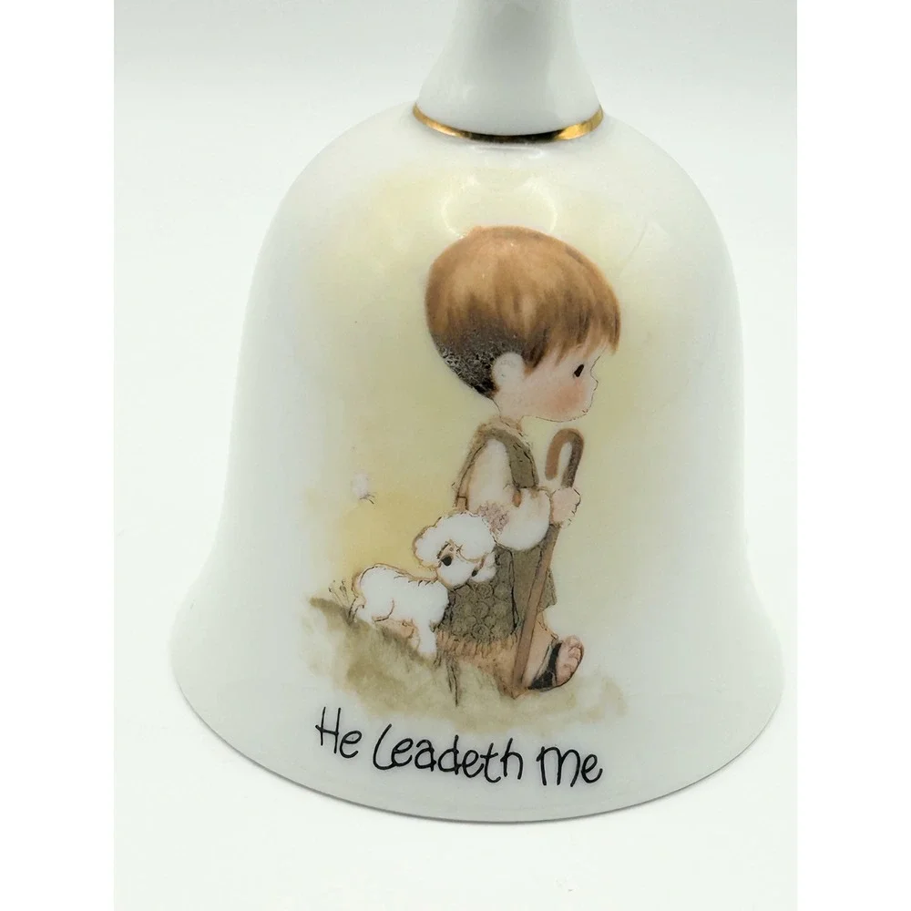 Precious Moments‎ He Leadeth Me Porcelain Bell 1985 Enesco Shepherd Boy Japan